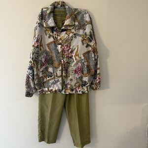 Fuda International Silk Womens M Safari Bomber Jacket & Pants Set 90s Resort